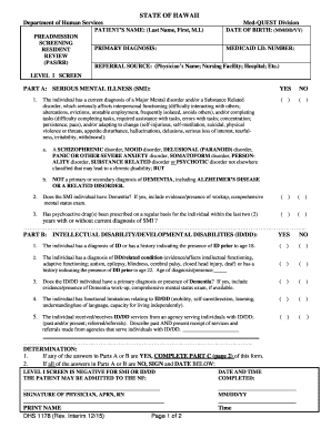 Hawaii Medicaid Pre-Admission Screening Form