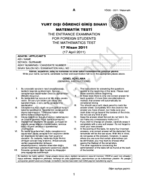 YÖGS Mathematics Entrance Exam for Foreign Students