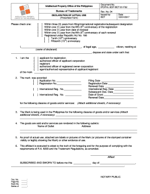 Declaration of Actual Use for Trademark in the Philippines
