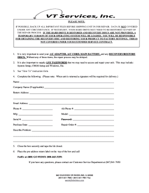 Electronics Repair Service Form