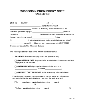 Wisconsin Unsecured Promissory Note