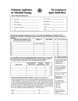 Preliminary Application for Affordable Housing