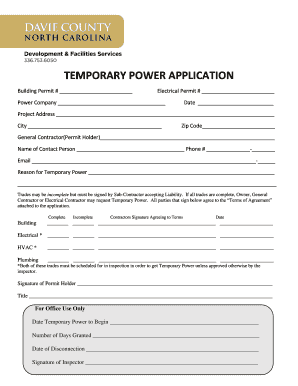 Temporary Power Application