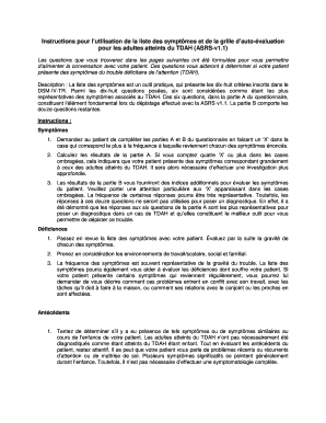 Liste des symptômes et grille d’auto-évaluation pour les adultes atteints du TDAH (ASRS-v1.1)