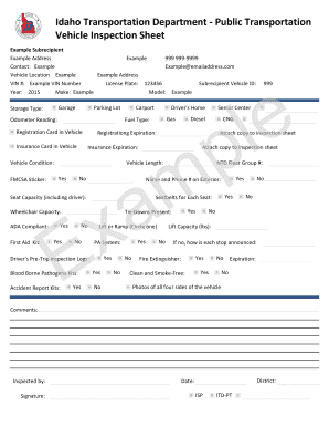 Idaho Vehicle Inspection Sheet
