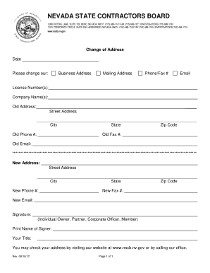Nevada Contractor Address Change Form