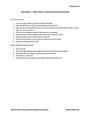 Chore Plan of Care and Service Worksheet