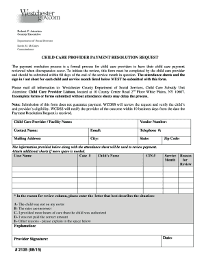 Child Care Provider Payment Resolution Request