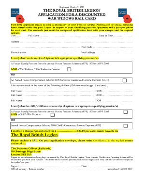 War Widows Rail Card Application