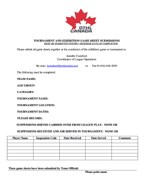 Tournament Game Sheet Submission Form