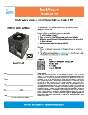 Seasonic Newegg Mail-In Rebate Form