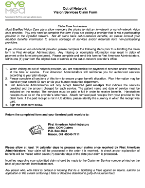 Out of Network Vision Services Claim Form