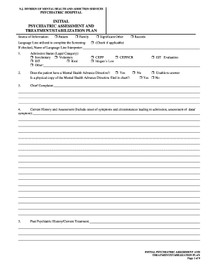 New Jersey Psychiatric Assessment Form