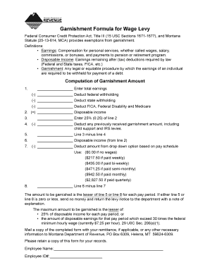 Garnishment Formula for Wage Levy