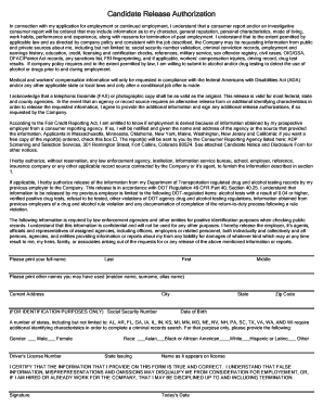 Candidate Release Authorization Form