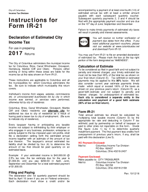 City of Columbus Estimated Income Tax Declaration Form