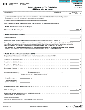 Ontario Corporation Tax Calculation Schedule 500