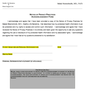 Healthcare Privacy Practices Acknowledgement Form