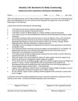 PHYSICIAN-PATIENT AGREEMENT FOR WEIGHT LOSS PROGRAM