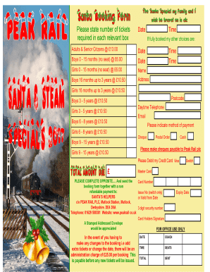 Peak Rail Santa's Train Ticket Booking Form