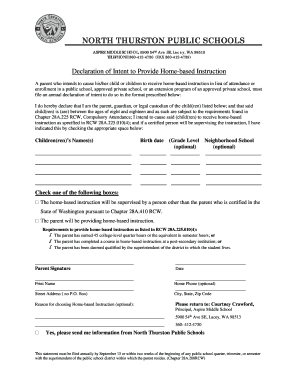 Declaration of Intent to Provide Home-based Instruction