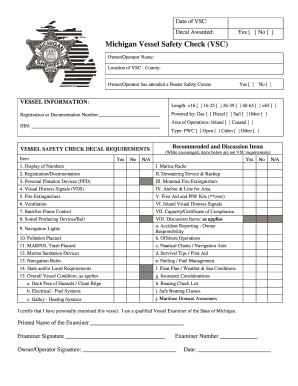 Michigan Vessel Safety Check Form