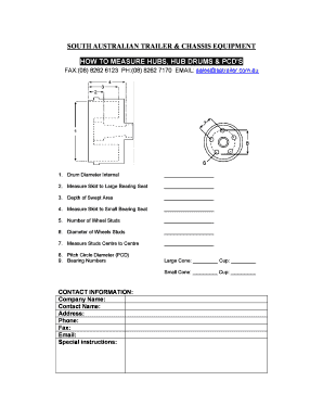 South Australian Trailer Hub Measurement Form