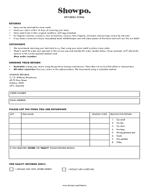Showpo Return Form