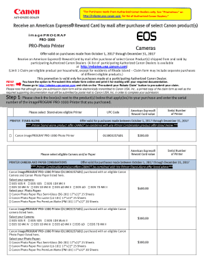 Canon Camera Printer Mail-in Rebate Form