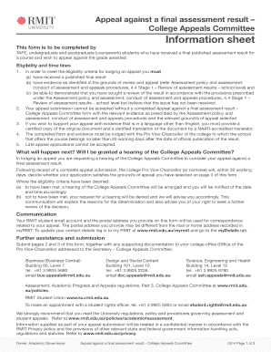 Appeal against a Final Assessment Result