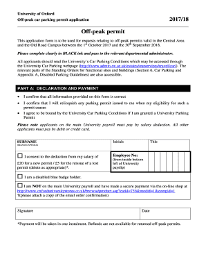 University of Oxford Off-Peak Car Parking Permit Application