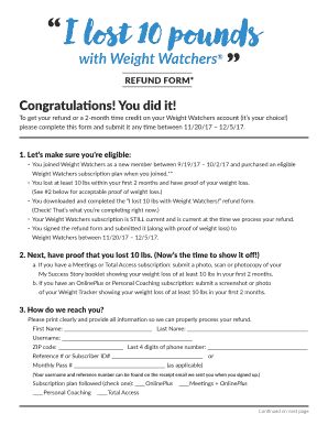 Weight Watchers Refund Form