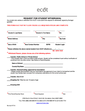 Student Withdrawal Request Form