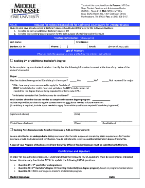 Request for Federal Financial Aid for Additional Coursework for Undergraduates