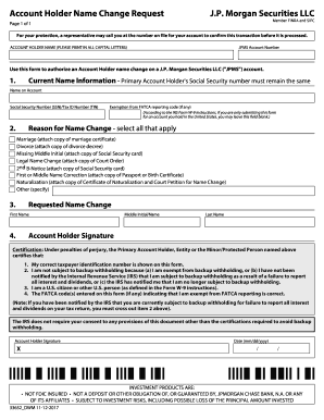 J.P. Morgan Securities Account Holder Name Change Request