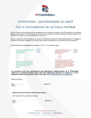 Attestation - Questionnaire de santé