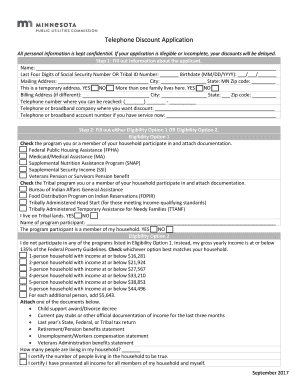 Telephone Discount Application Form