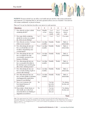 AUDIT Alcohol Screening Form