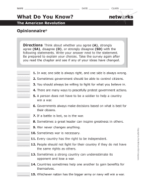 American Revolution Opinionnaire