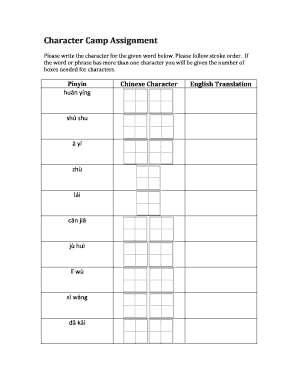 Chinese Character Writing Practice Form