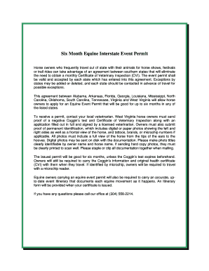 Six Month Equine Interstate Event Permit