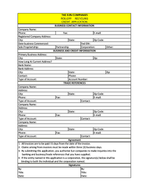 Sun Companies Credit Application