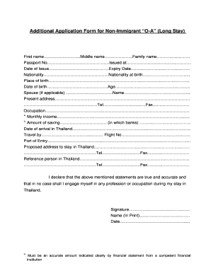 Thailand Non-Immigrant O-A Visa Application Form