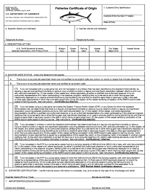 NOAA Fisheries Certificate of Origin