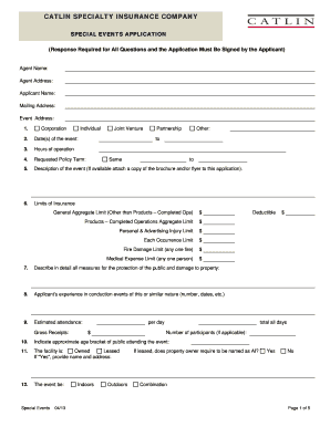 Special Events Insurance Application