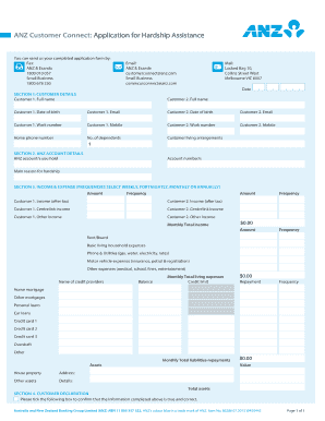ANZ Hardship Assistance Application
