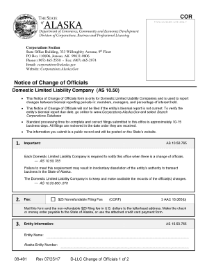 Alaska Domestic LLC Change of Officials Form