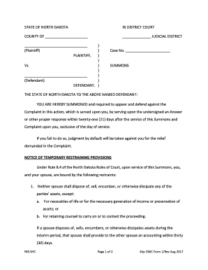 North Dakota Divorce Summons With Children