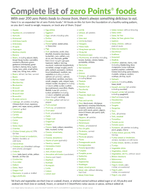 Fillable Online Complete list of zero Points foods Fax Email Print - pdfFiller