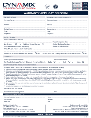 Certified Cabling System Cat6A Warranty Application Form